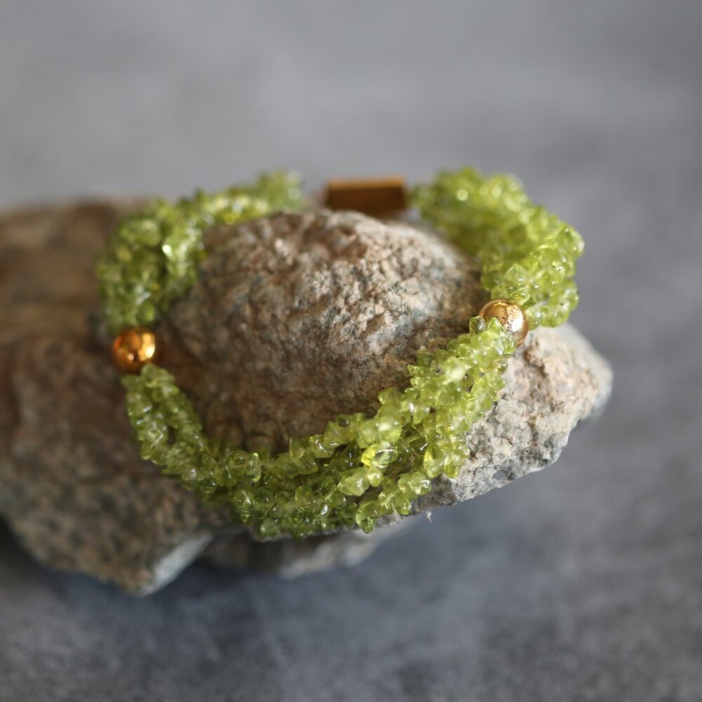 8" Peridot and Gold Tone Bracelet Handmade by Monene